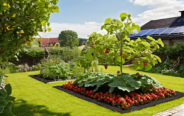 길드 생태계 정원 설계와 사회적 책임 - **Prompt:** "A heartwarming community garden scene in a pleasant urban or suburban setting. Diverse ...