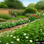 Home 18 정원 설계를 위한 길드 조합 방법 - A vibrant, harmonious garden guild showcasing diverse functional plants in a German temperate climat...