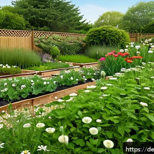 Home 30 정원 설계를 위한 길드 조합 방법 - A vibrant, harmonious garden guild showcasing diverse functional plants in a German temperate climat...