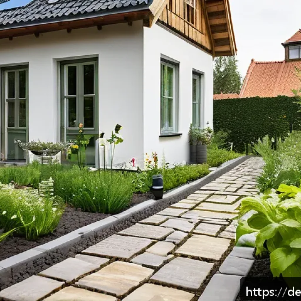 길드 생태계 정원 설계의 변화하는 패러다임 - A modern sustainable garden scene in Germany featuring smart irrigation technology: digital moisture...