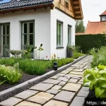 Home 23 길드 생태계 정원 설계의 변화하는 패러다임 - A modern sustainable garden scene in Germany featuring smart irrigation technology: digital moisture...
