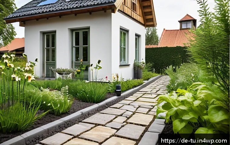 길드 생태계 정원 설계의 변화하는 패러다임 - A modern sustainable garden scene in Germany featuring smart irrigation technology: digital moisture...