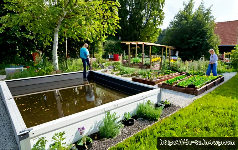 Home 17 길드 생태계 정원 설계에서의 기후 적응 전략 - Photorealistic community garden in southern Germany designed for climate resilience, diverse native ...